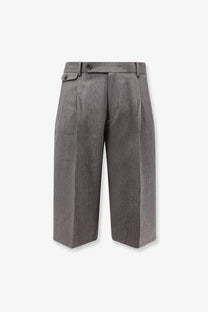 Tonywack men’s wool blend bermuda shorts grey with subtle textured weave and classic pleated design