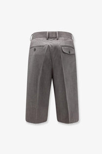 Tonywack men’s wool blend bermuda shorts in grey with a textured linen look and subtle herringbone pattern with two pockets