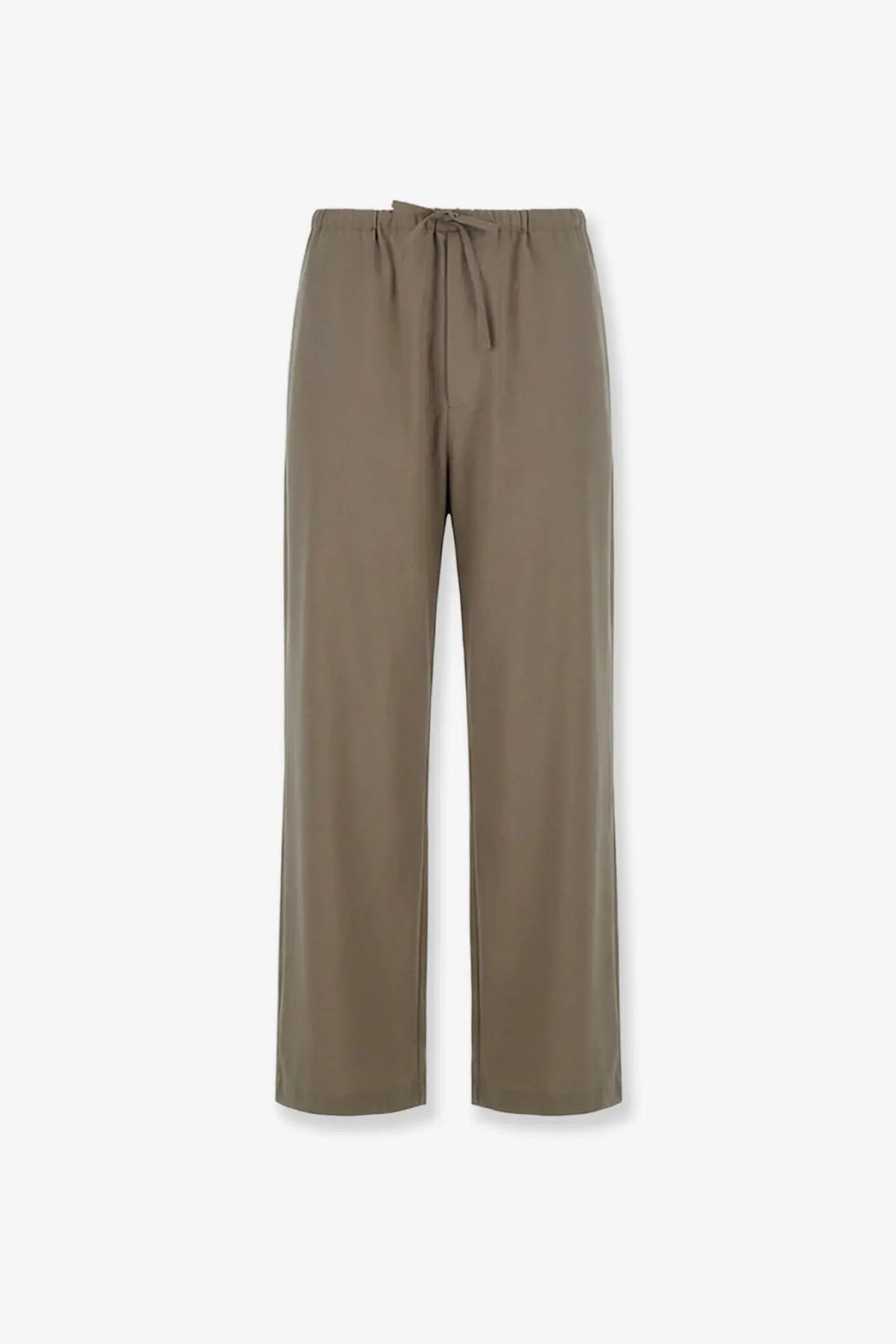 Olive green wide-leg wool blend trousers with drawstring waistband from tonywack mens beige collection