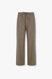 Olive green wide-leg wool blend trousers with drawstring waistband from tonywack mens beige collection