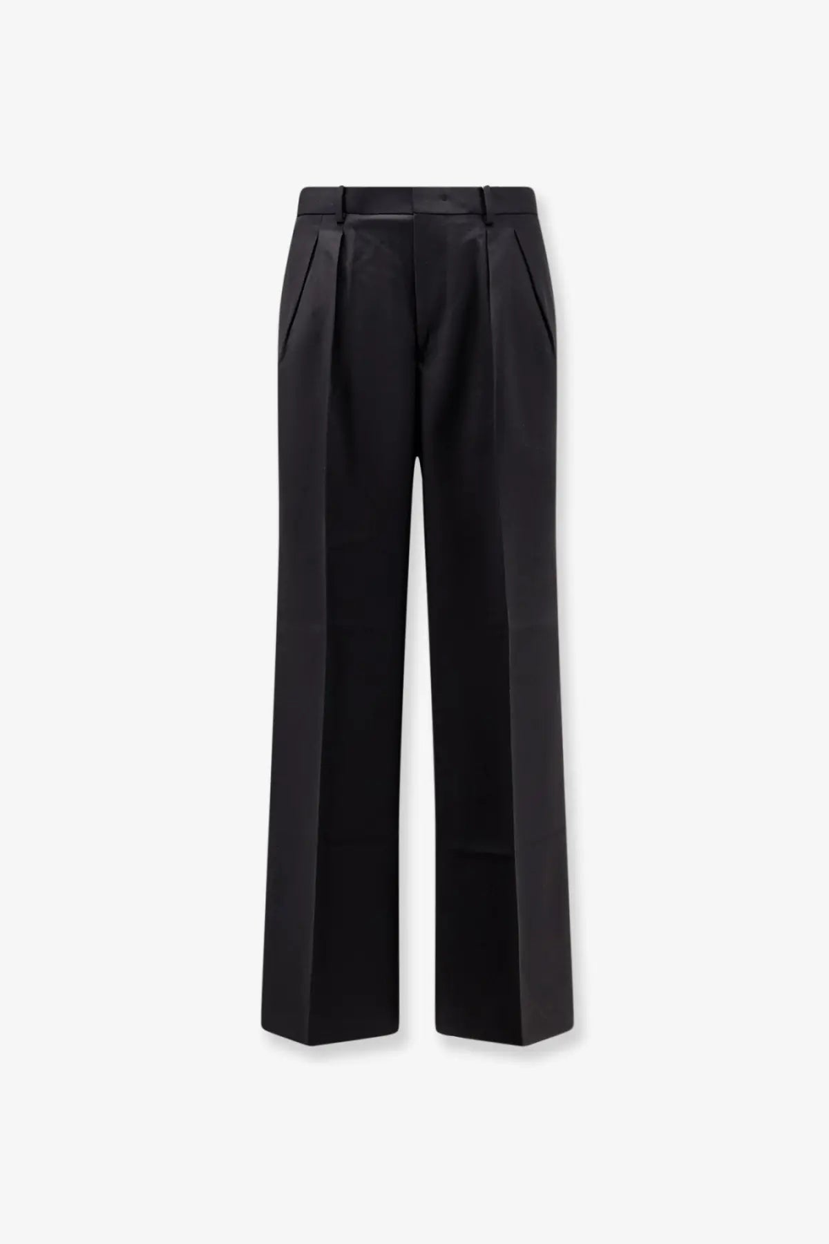Tonywack men’s black wool blend wide-leg trousers with tailored design and subtle pleats at the waistband