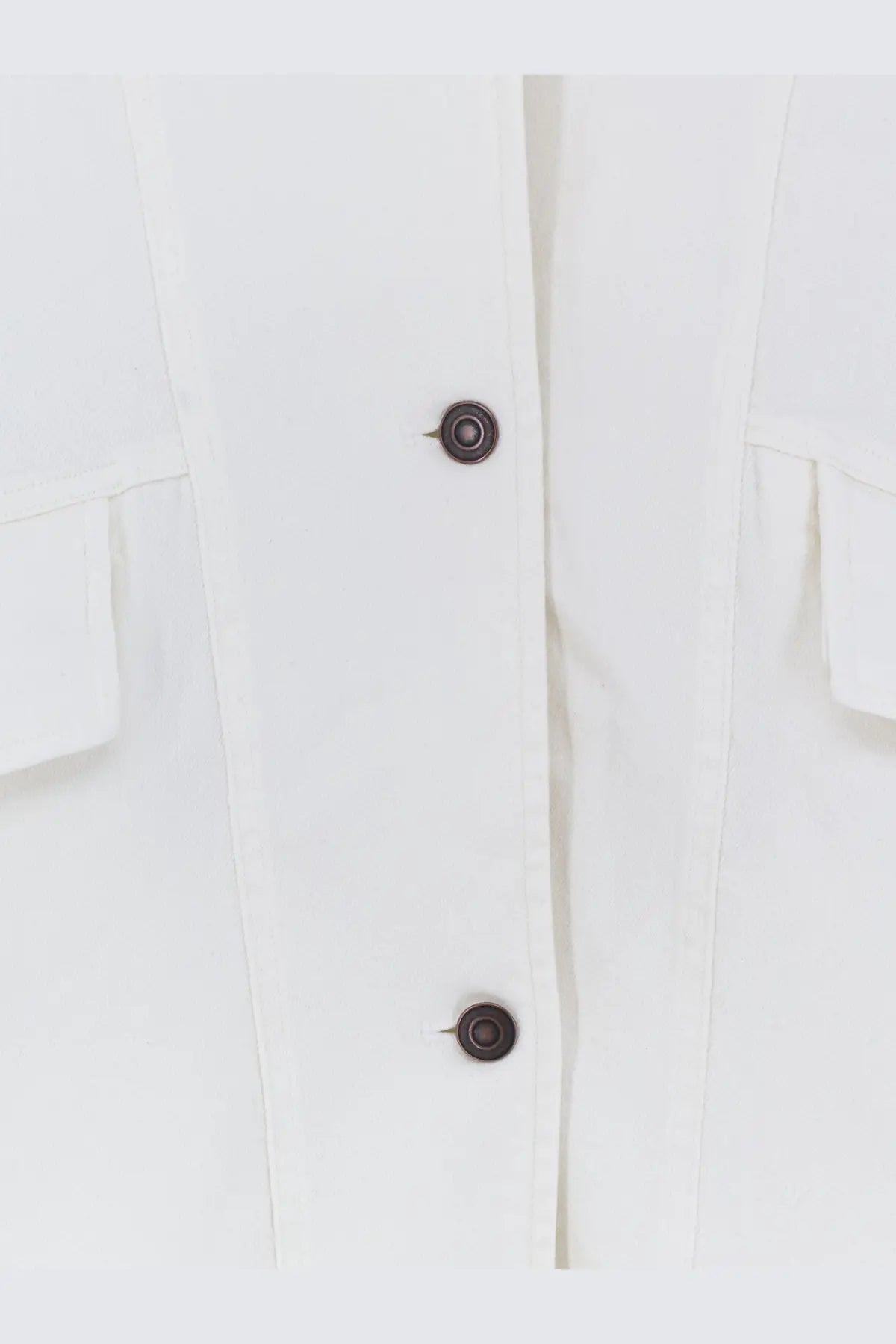 Tonywack womens oversized denim jacket white featuring white coat fabric with dark brown metal buttons