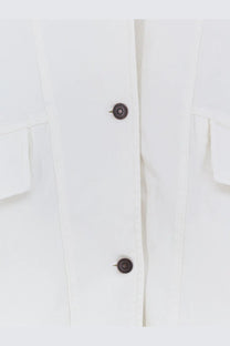 Tonywack womens oversized denim jacket white featuring white coat fabric with dark brown metal buttons