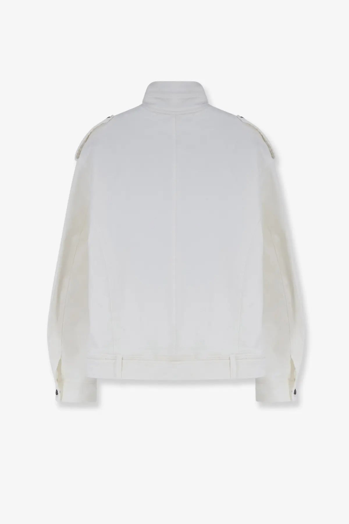 Tonywack women’s oversized white denim jacket with structured shoulders and buttoned cuffs