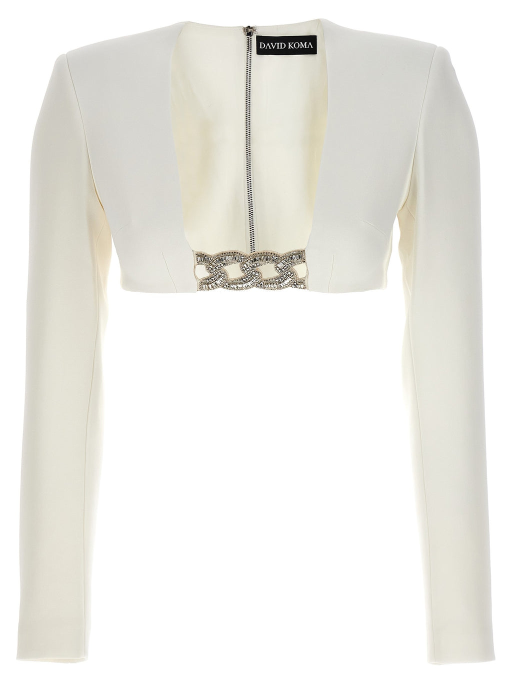 David Koma Top 3D Crystsal Chain and Square Neck White