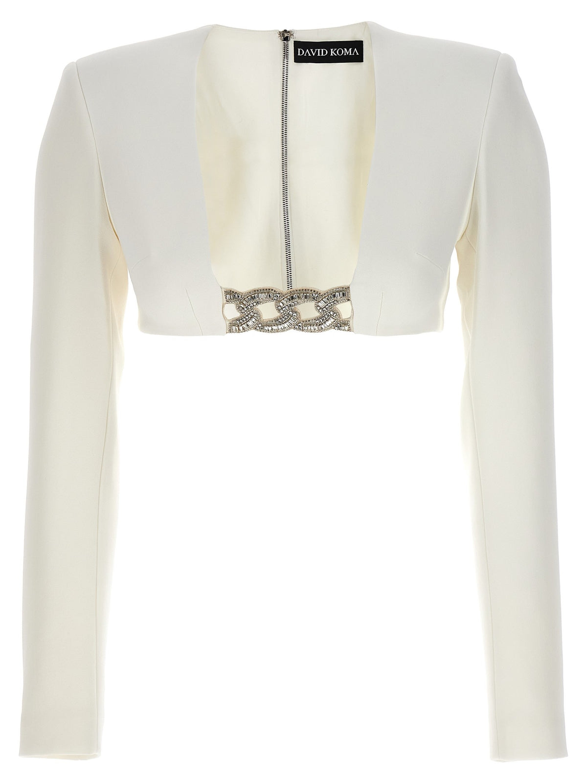 David Koma Top 3D Crystsal Chain and Square Neck White