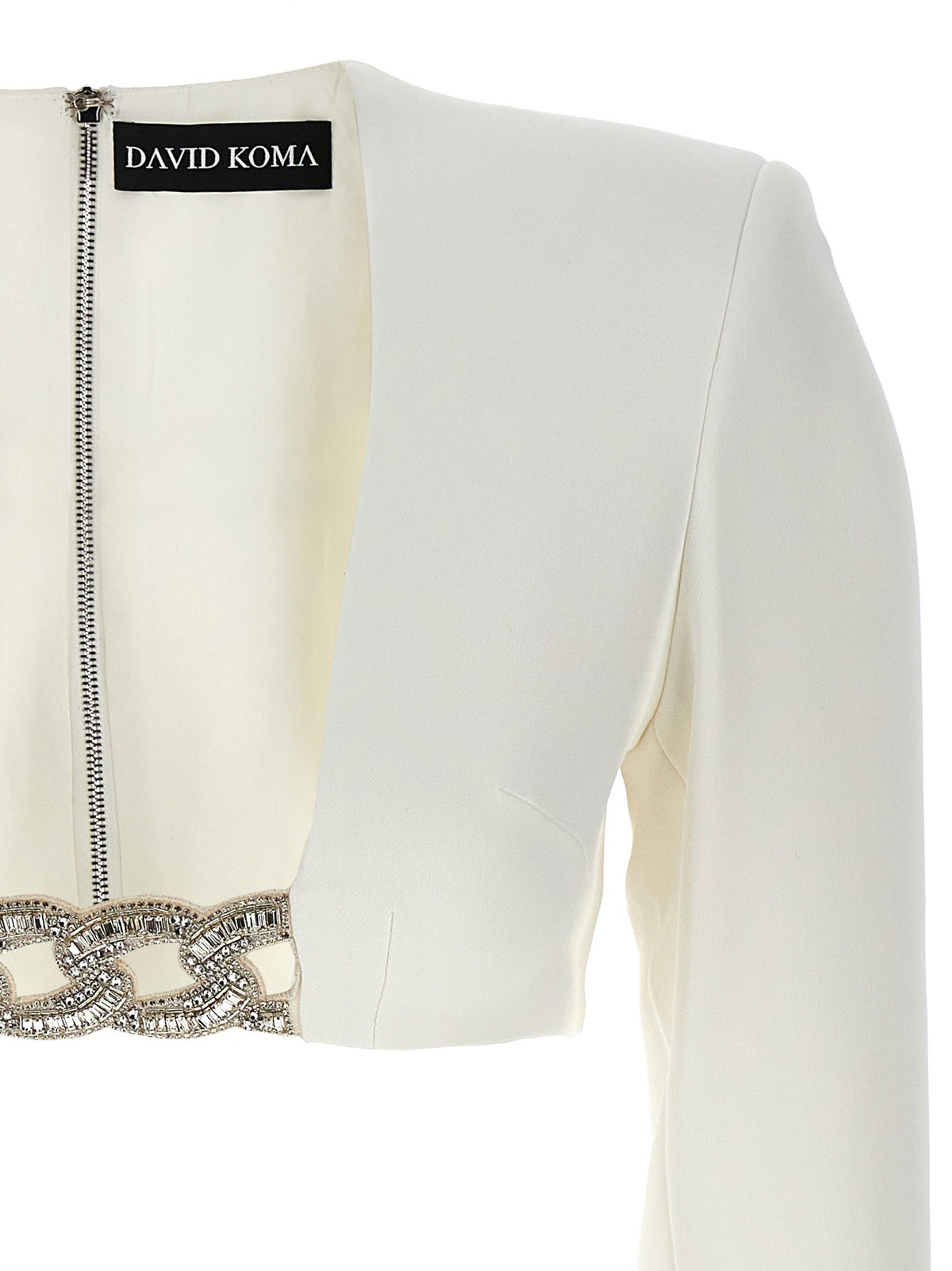 David Koma Top 3D Crystsal Chain and Square Neck White, view 3