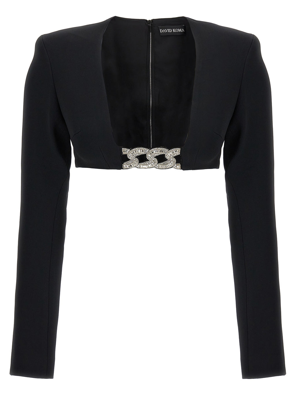 David Koma Top 3D Crystsal Chain and Square Neck Black