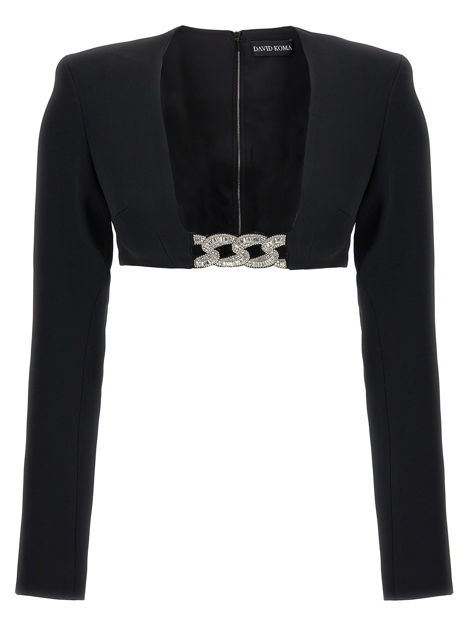 David Koma Top 3D Crystsal Chain and Square Neck Black