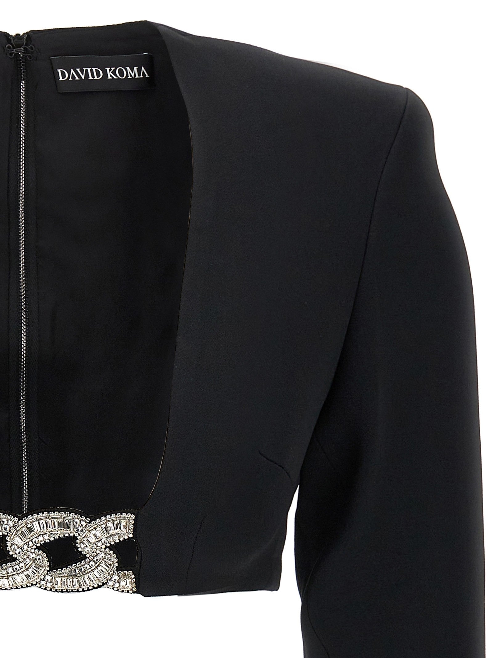 David Koma Top 3D Crystsal Chain and Square Neck Black