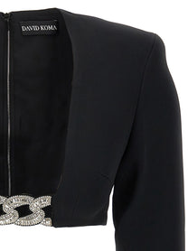 David Koma Top 3D Crystsal Chain and Square Neck Black