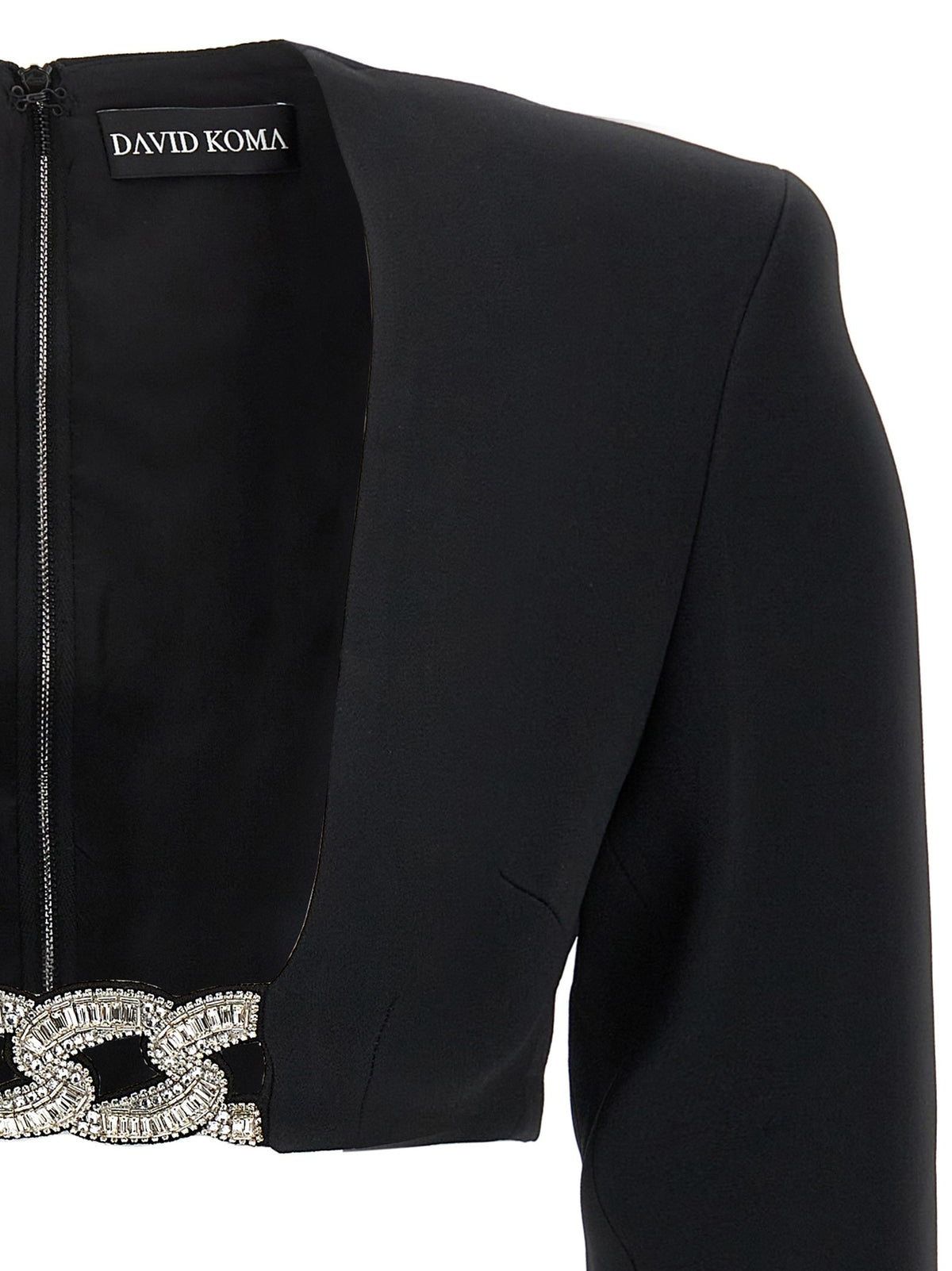 David Koma Top 3D Crystsal Chain and Square Neck Black, view 3