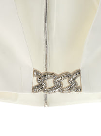 David Koma Top 3D Crystsal Chain and Square Neck White, view 4