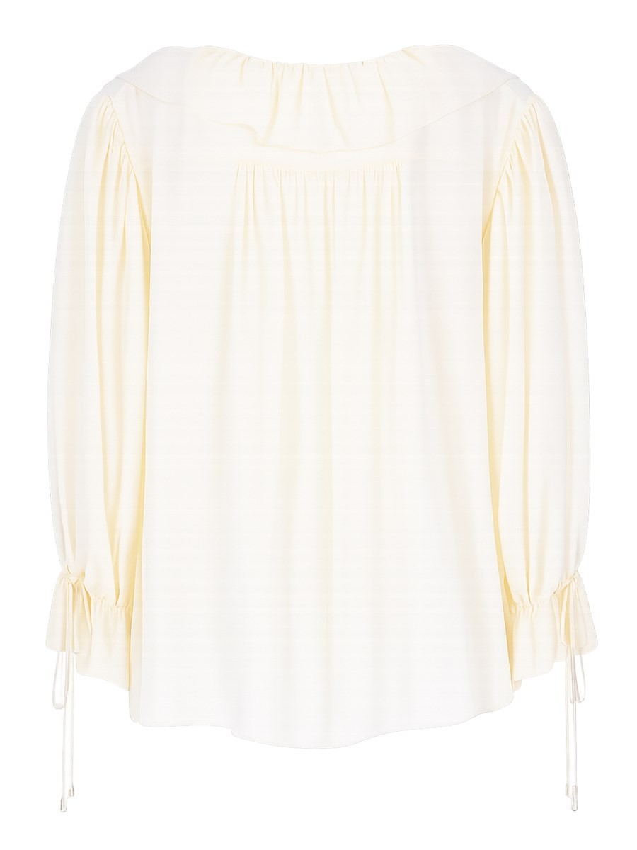 Chloé Women's Top with Volant Neck in Crêpe DE Chine White, view 2