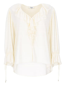 Chloé Women's Top Con Volant Scollo in Crêpe DE Chine White