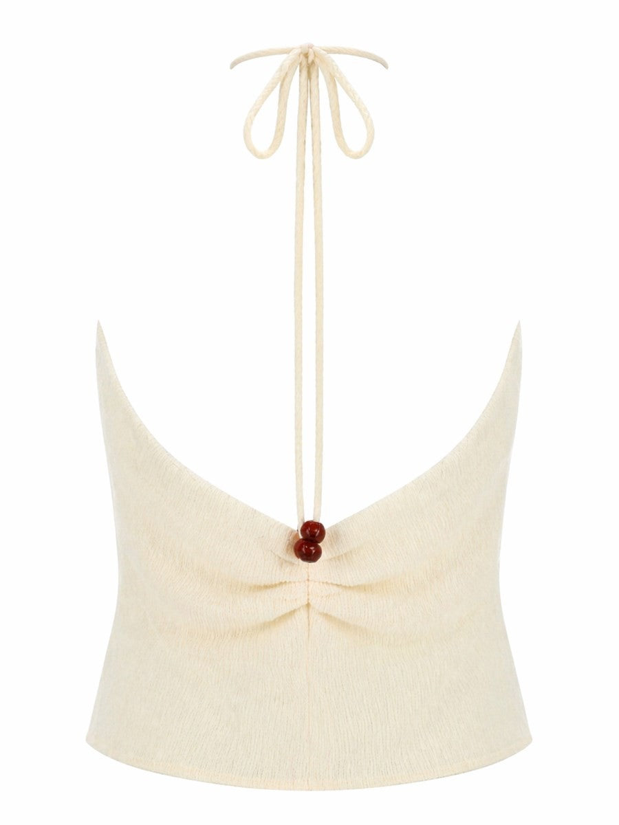 Magda Butrym Women's Top Halterneck Drappeggiato Con Perline White