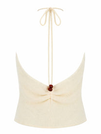 Magda Butrym Women's Top Halterneck Drappeggiato Con Perline White