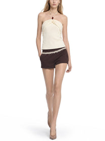 Magda Butrym Women's Top Halterneck Drappeggiato Con Perline White