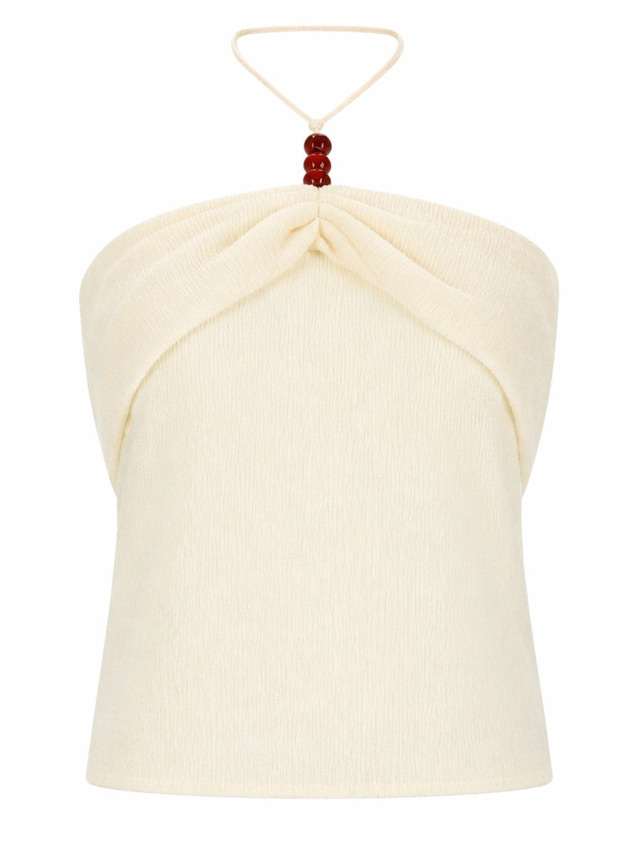 Magda Butrym Women's Top Halterneck Drappeggiato Con Perline White