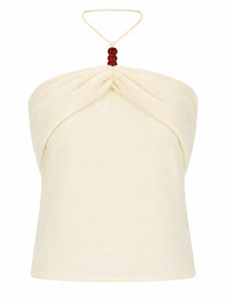 Magda Butrym Women's Top Halterneck Drappeggiato Con Perline White