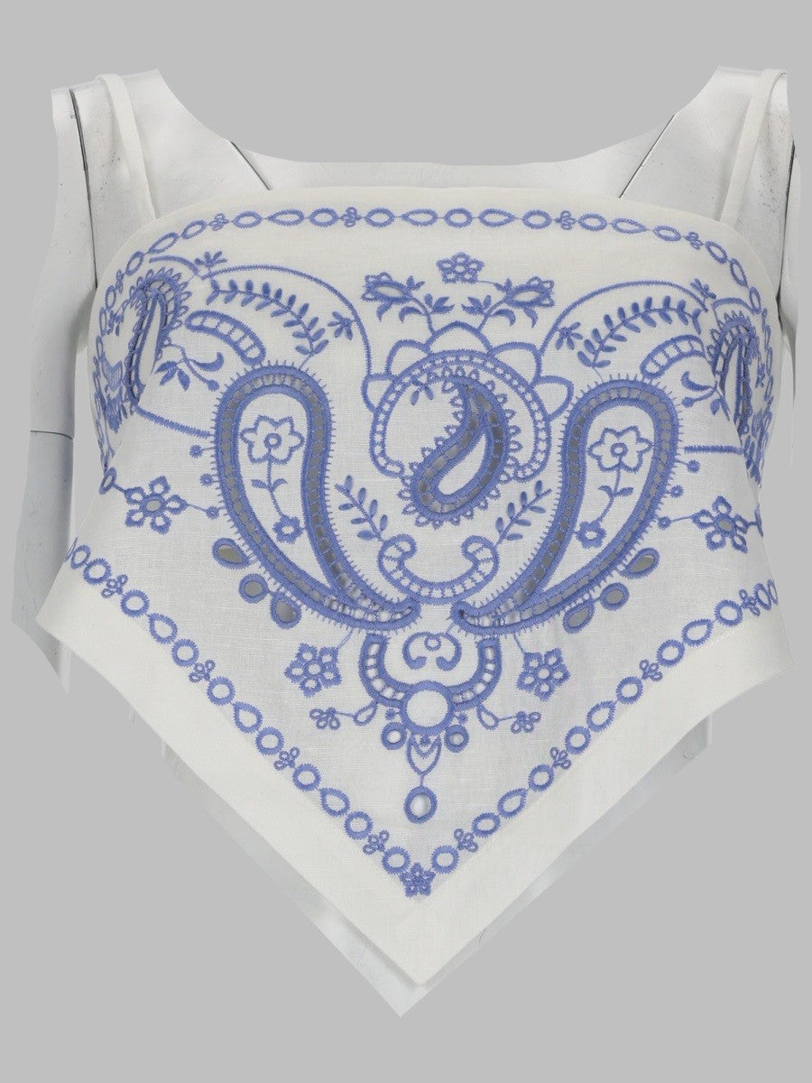 self-portrait Women's Top in Lino Con Ricamo White
