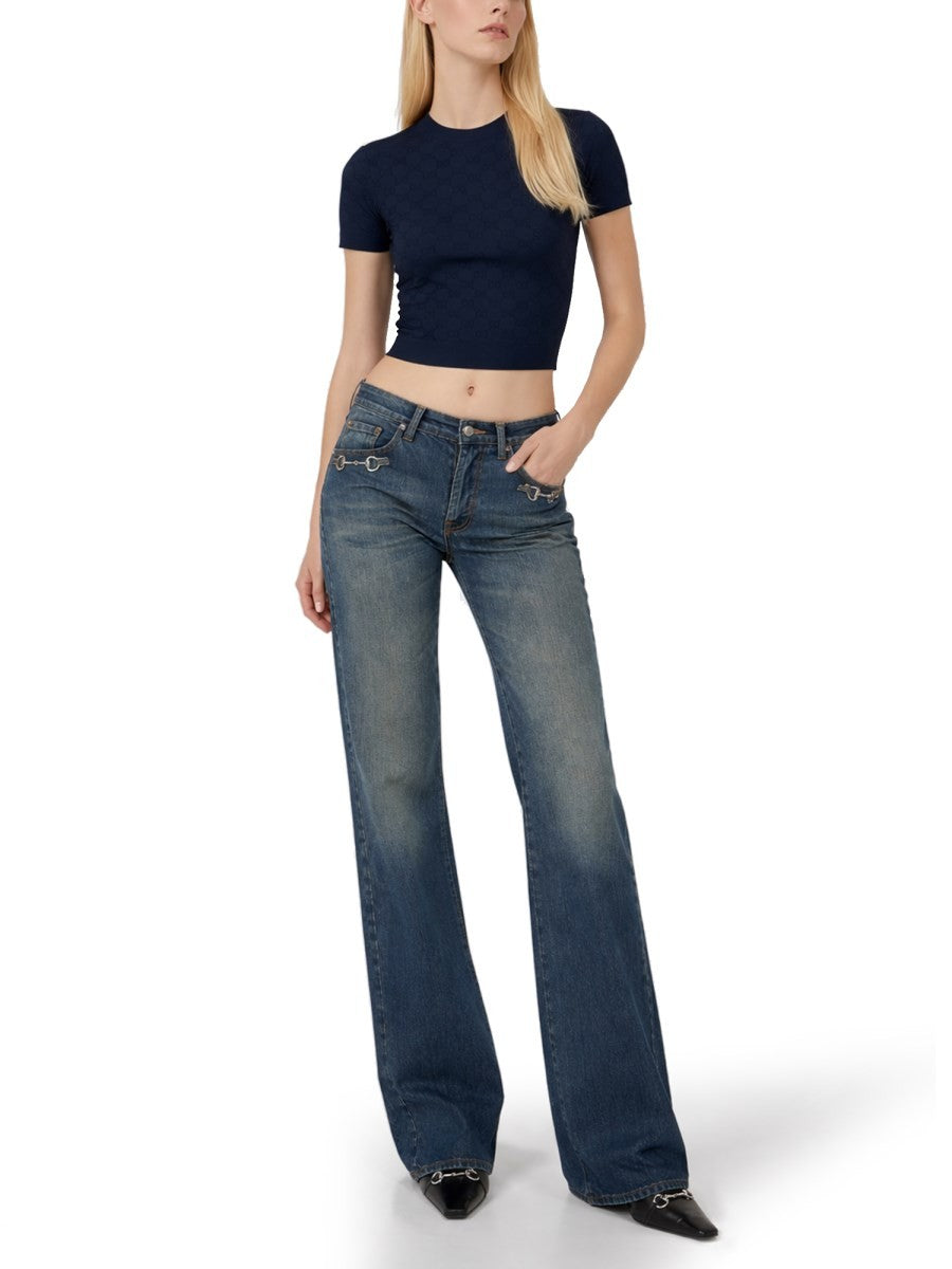 Gucci Women's Top in Viscosa Jacquard Blue