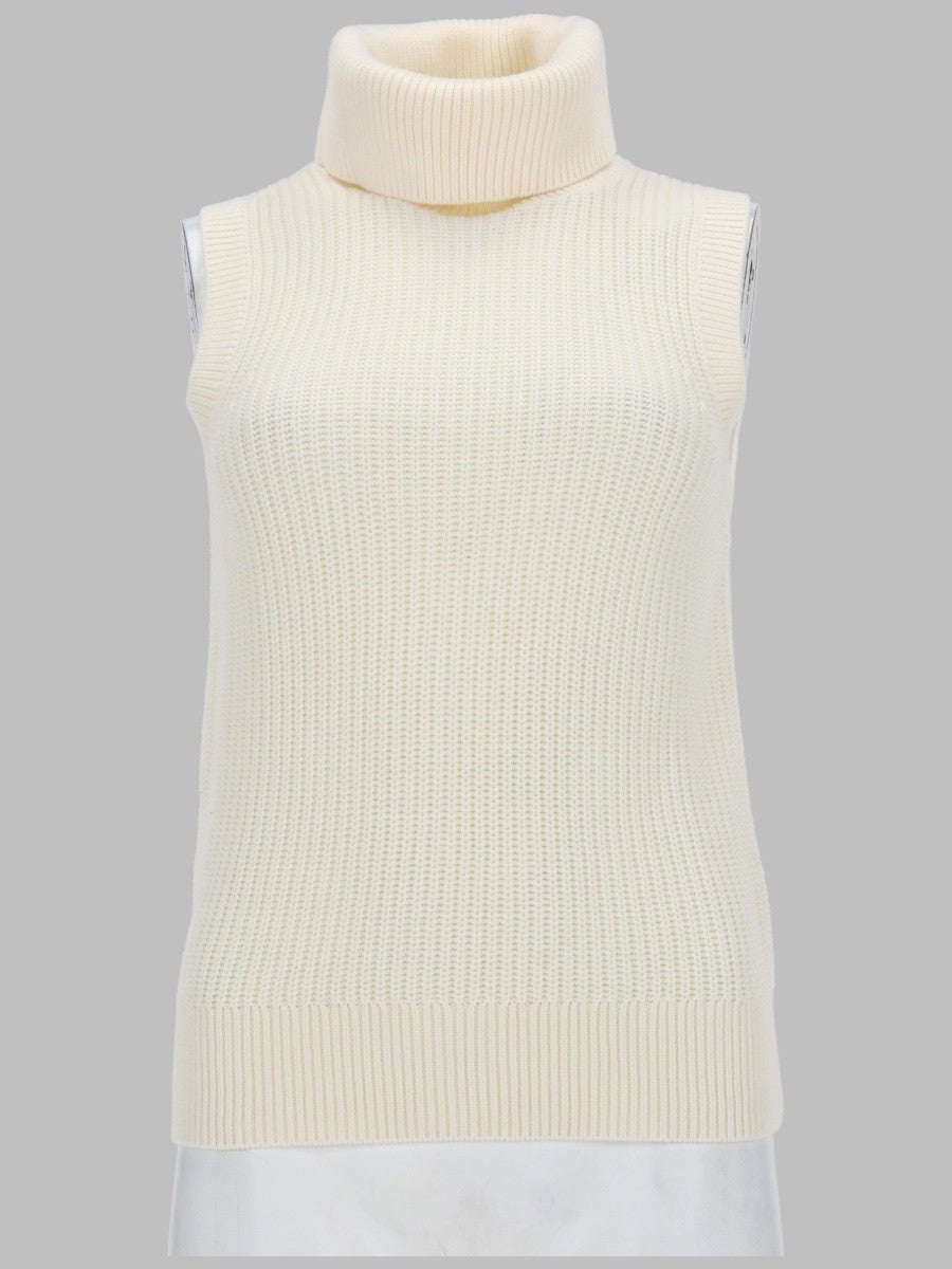 Michael Kors Women's Top Smanicato Collo Alto in Misto Lana White