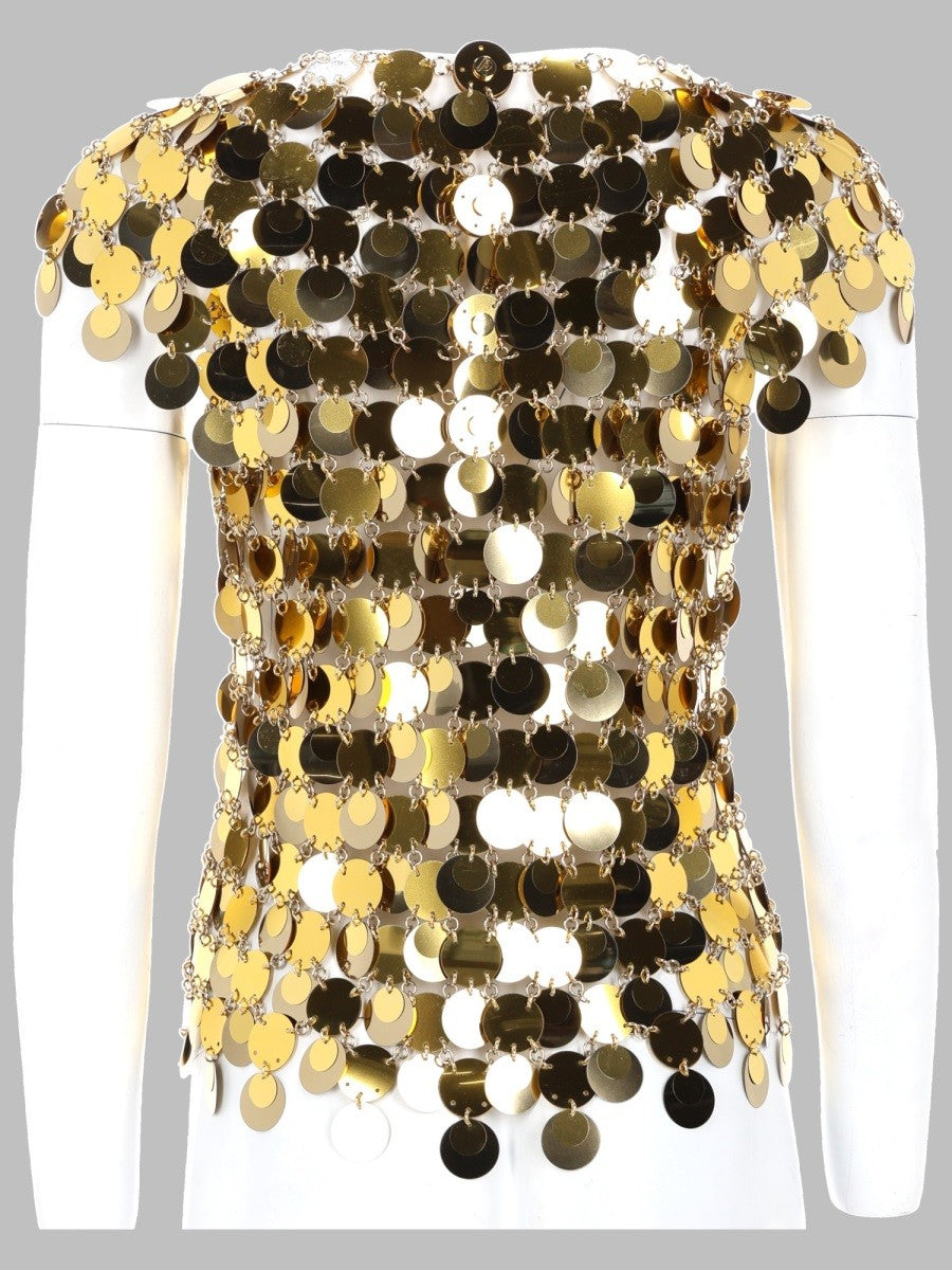 Rabanne Women's Top the Gold Sparkle Disc Gold