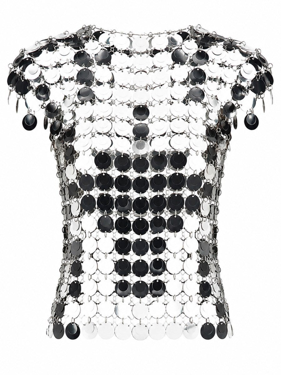 Rabanne Women's Top the Iconic Silver Sparkle Discs Silver