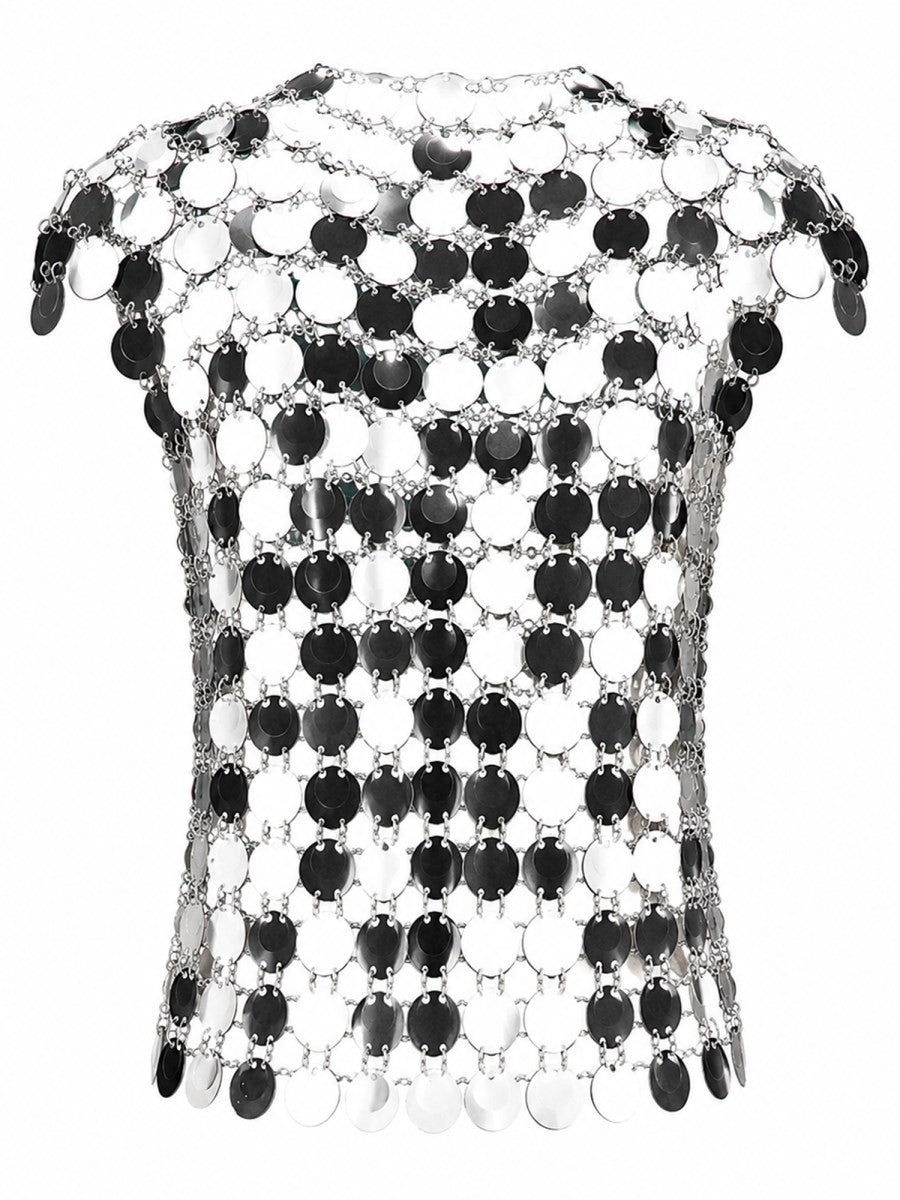 Rabanne Women's Top the Iconic Silver Sparkle Discs Silver