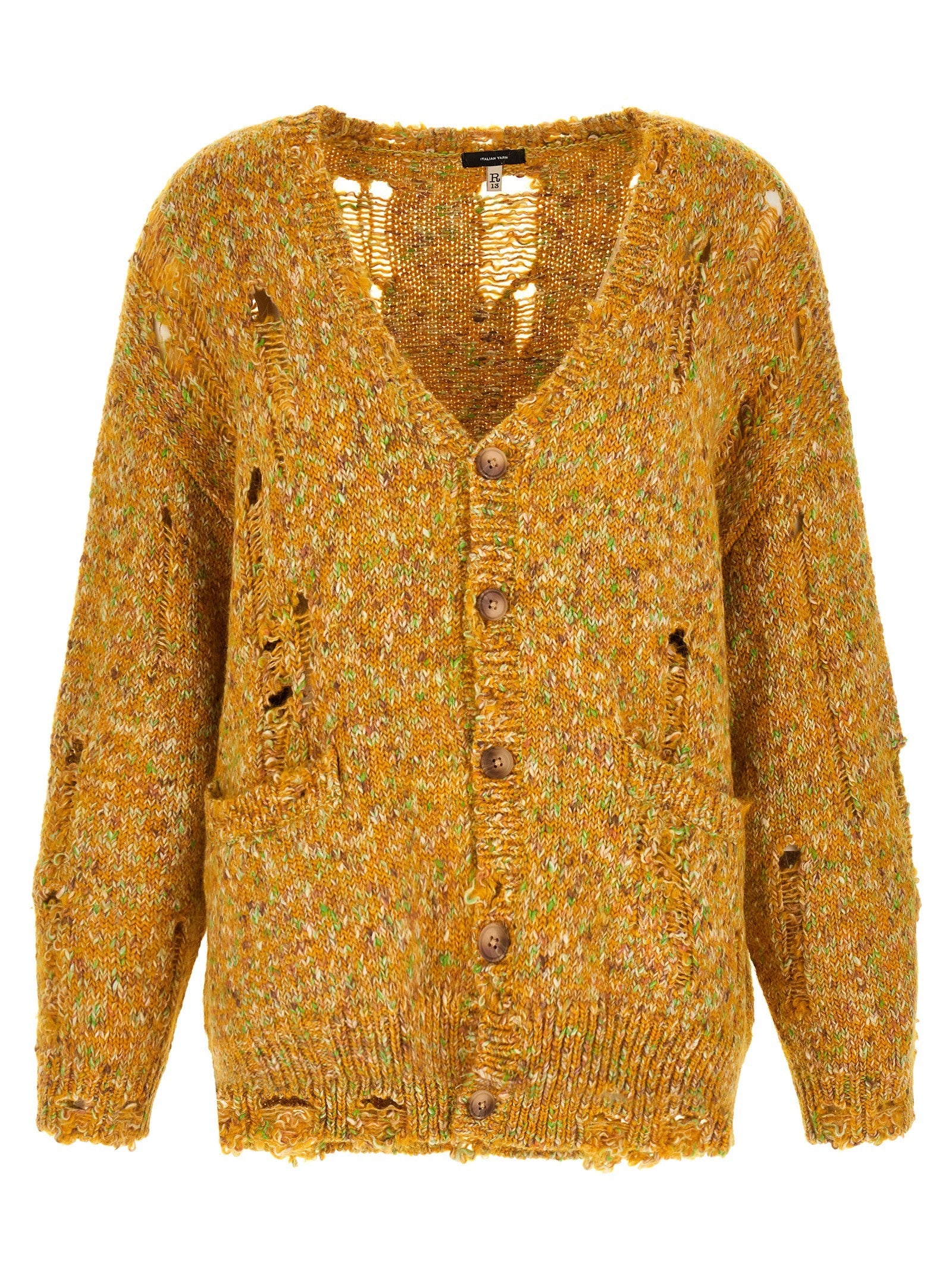 R13 Torn Cardigan Yellow