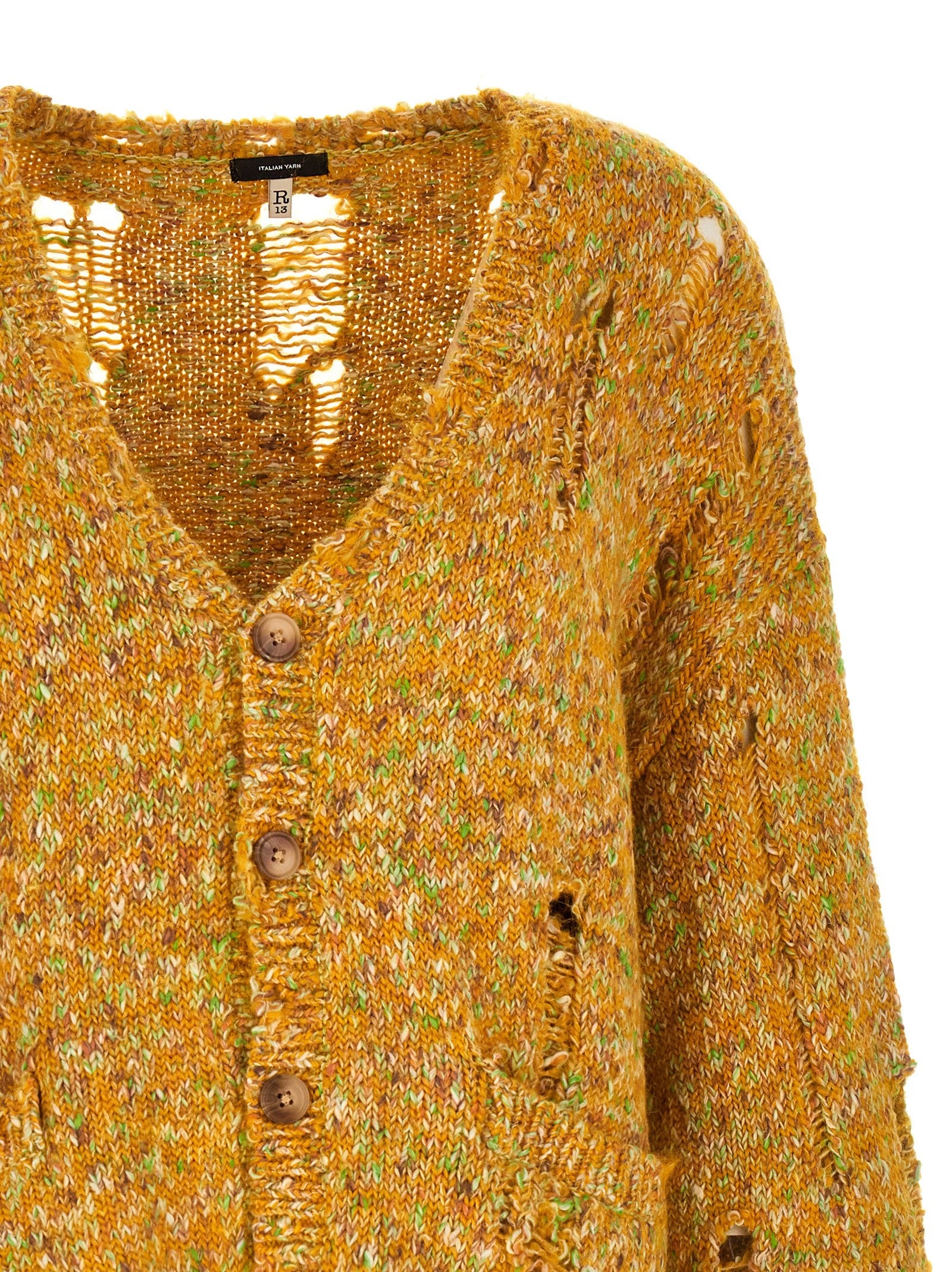 R13 Torn Cardigan Yellow