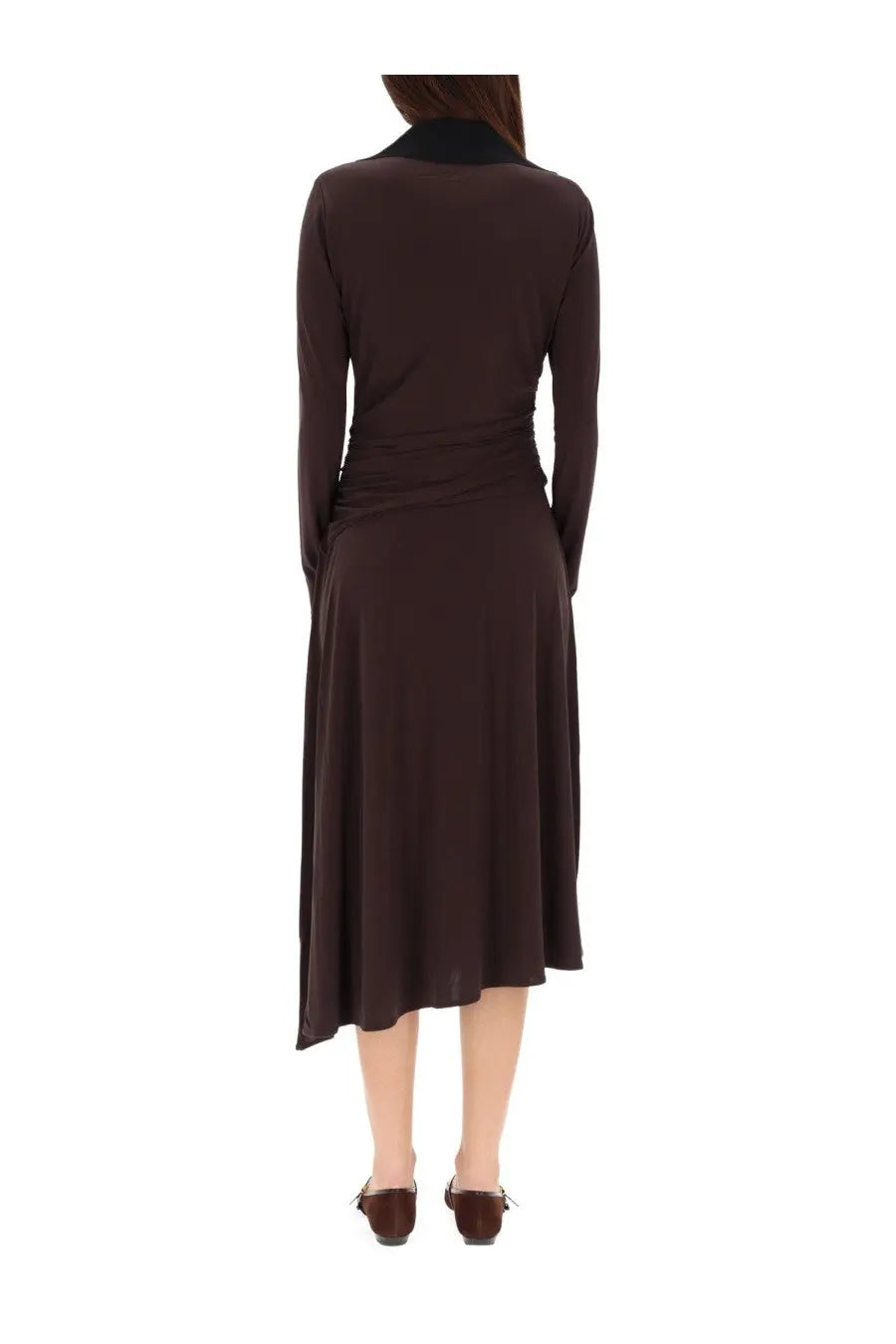 Tory Burch Women's Asymmetrical Midi Dress Brown, view 3