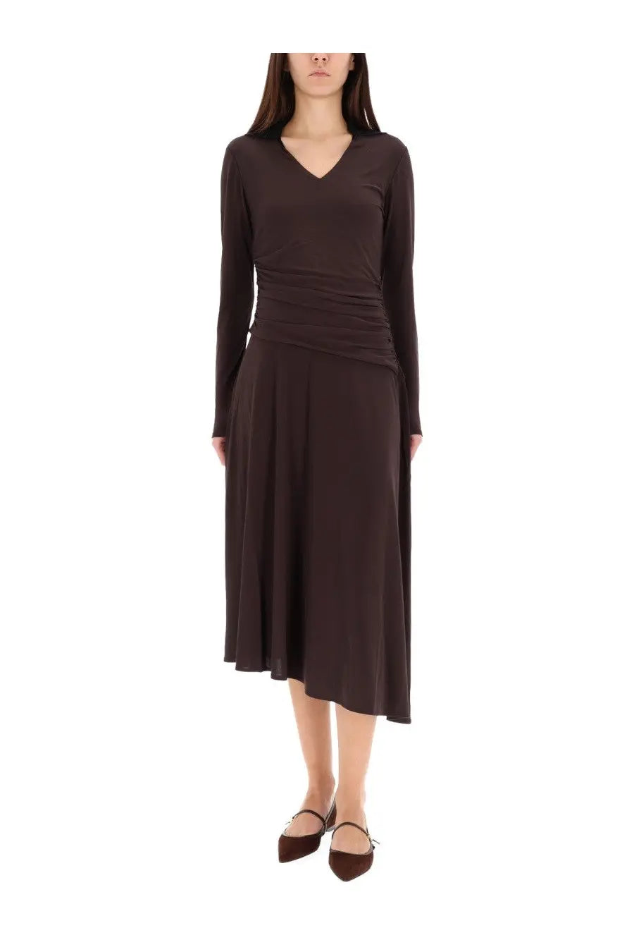 Tory Burch Women's Asymmetrical Midi Dress Brown, view 2