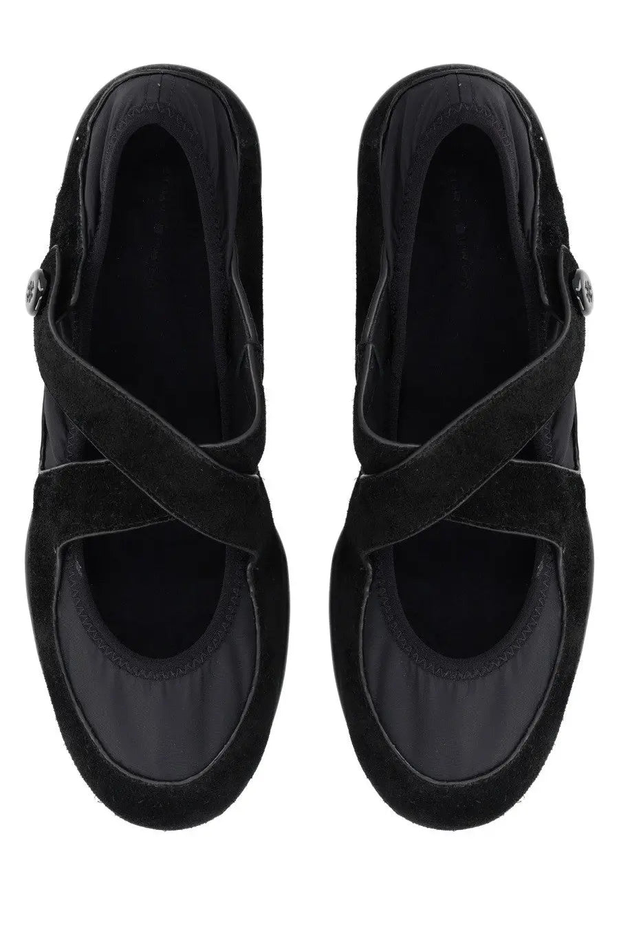 Tory burch women’s ballerina romy sport mary jane black shoes with black suede crossover straps and minimalist design