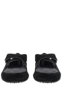 Tory Burch women’s ballerina Romy sport mary jane black flats in black suede with bow detail on strap