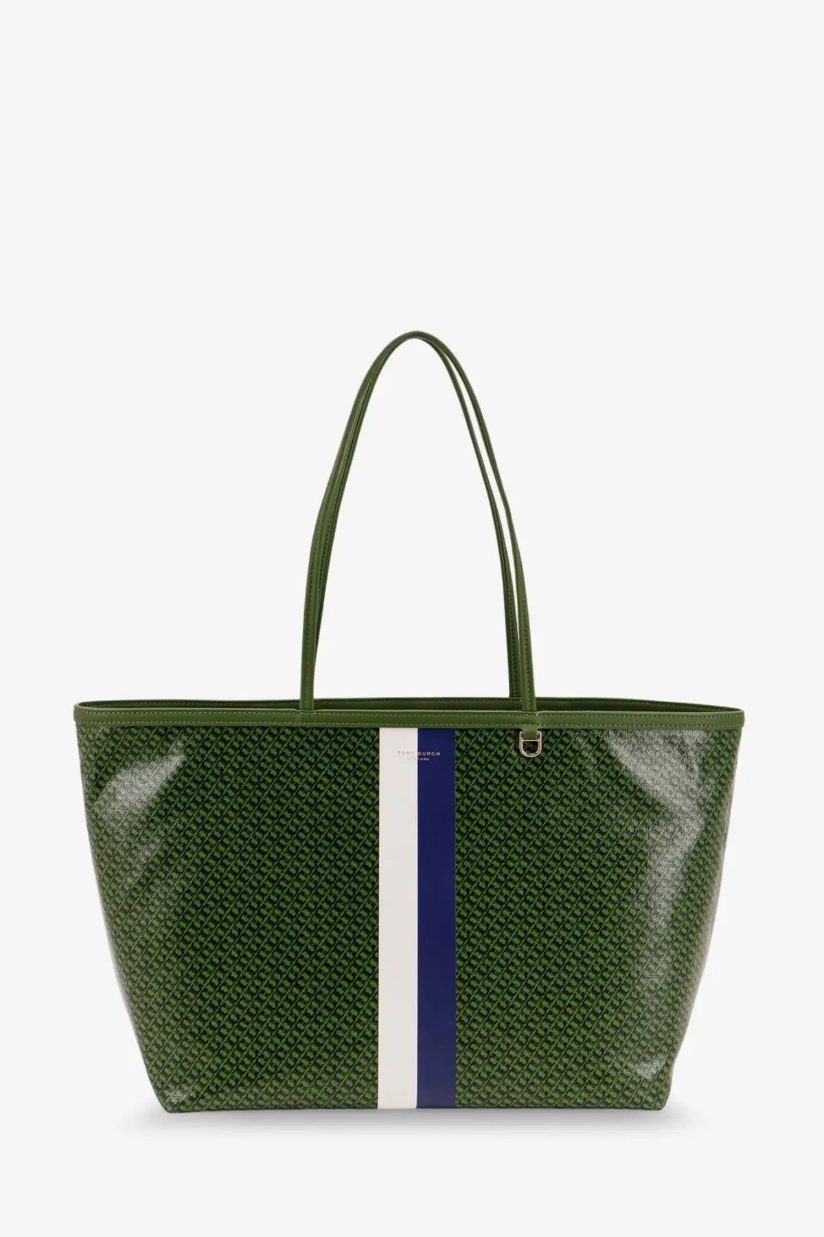 Tory Burch Women's Coated Canvas the Racer Tote Shoulder Bag Green