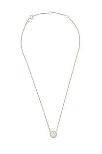 Tory Burch women’s collana con crystal silver chain necklace with circular pendant and clear stones detailing