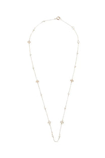 Tory Burch women’s gold collana kira con perle necklace with silver chain, cross charms, and pearl-like beads