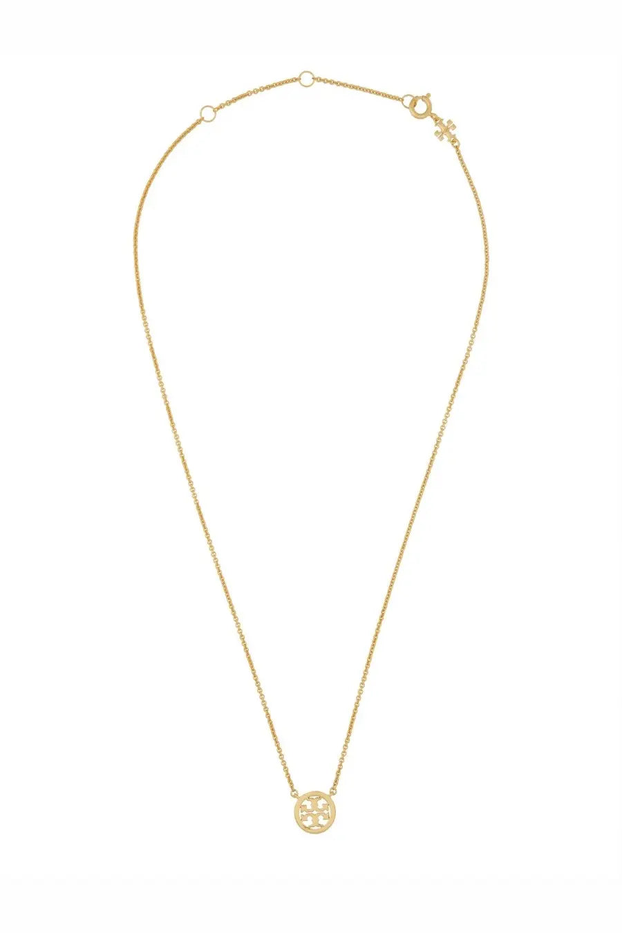 Gold-toned tory burch womens collana miller pavè necklace with circular pendant featuring interlocking t logo