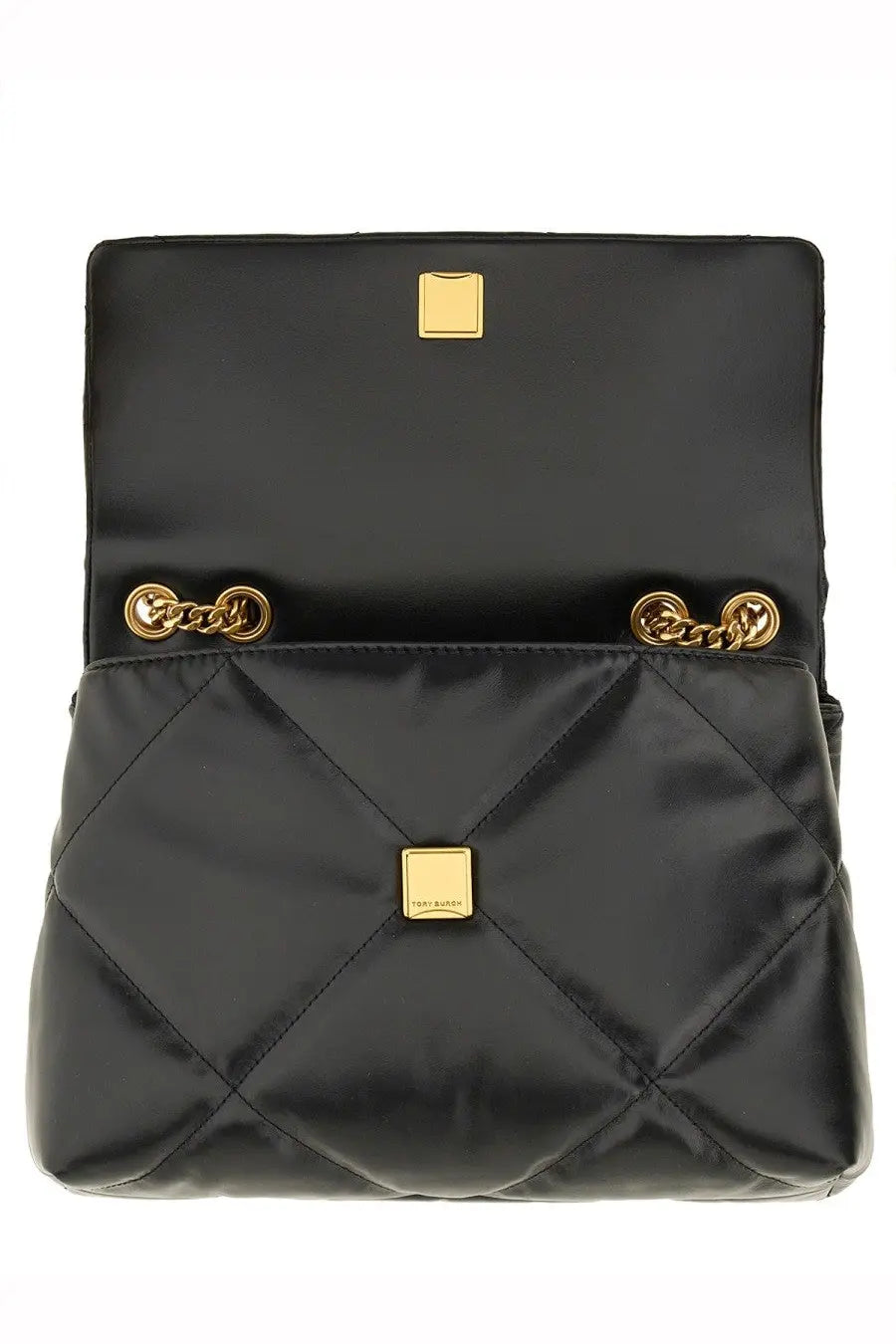Tory burch women’s convertible kira shoulder bag black quilted leather with gold-tone hardware and chain details