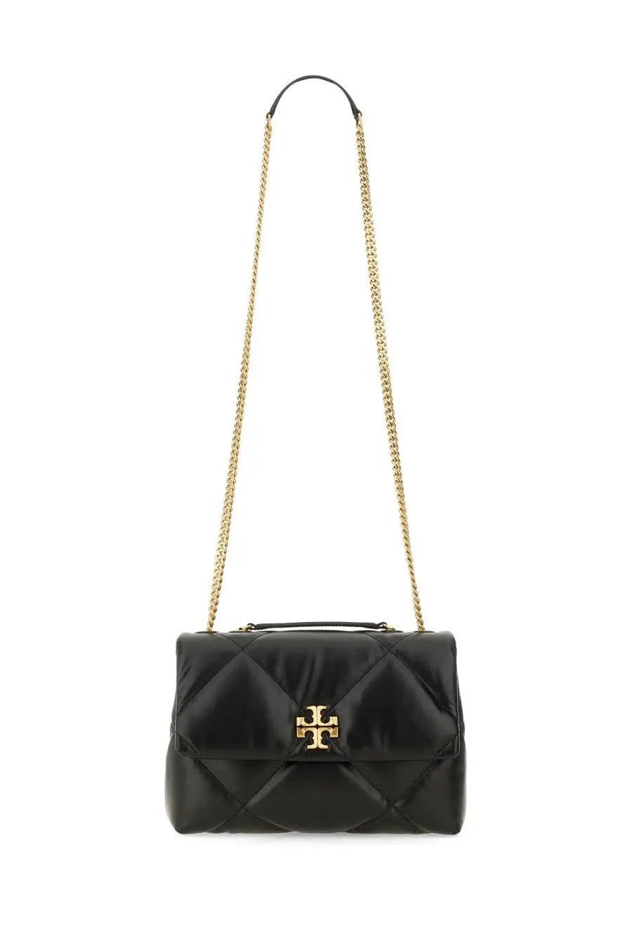 Tory Burch women’s convertible kira shoulder bag black quilted leather with gold-tone chain strap and logo clasp