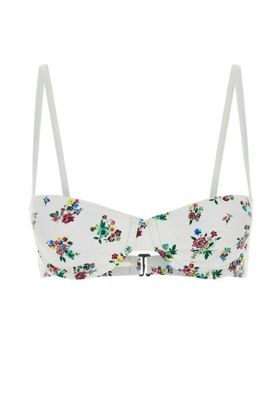 White floral bandeau bikini top with thin straps and central buckle by tory burch for women multicolor print