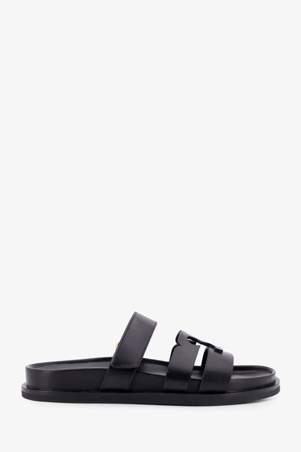 Tory burch women’s ines leather sandals grey black leather slide sandal with minimalist design and two wide straps