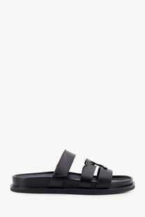 Tory burch women’s ines leather sandals grey black leather slide sandal with minimalist design and two wide straps
