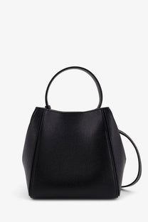 Tory burch women’s mcgraw small black pebbled leather tote bag with circular top handle and detachable shoulder strap