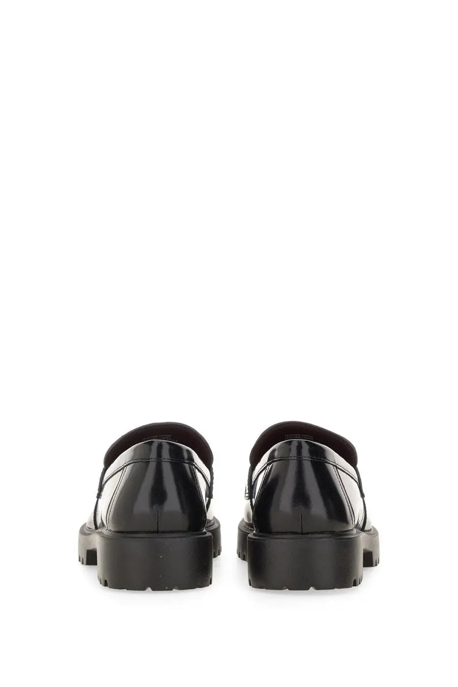 Tory burch women’s mocassino classico black patent leather loafers with chunky rubber sole front view