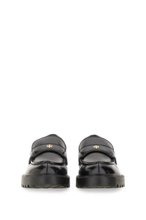 Tory Burch women’s mocassino classico black patent leather loafers with gold-tone logo and chunky rubber soles
