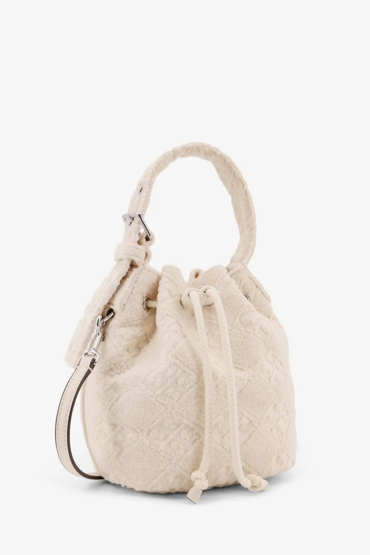Tory Burch Women's Monogram Terry Mini Canvas Bucket Bag White, view 3