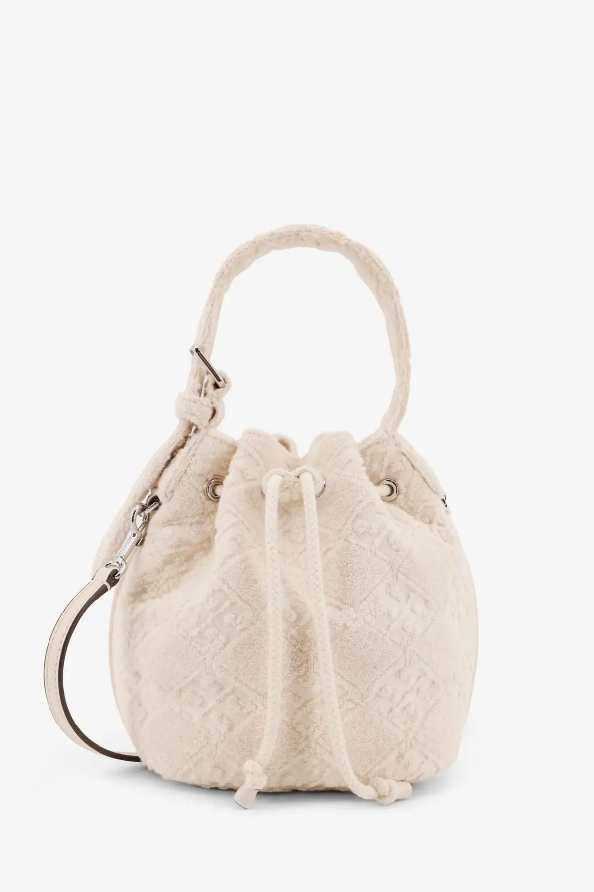 Tory Burch Women's Monogram Terry Mini Canvas Bucket Bag White